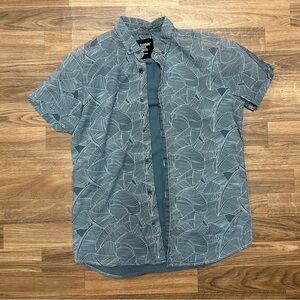 Cuidado con el Perro Men's Leaf Pattern Collared Button Up Blue and White Shirt